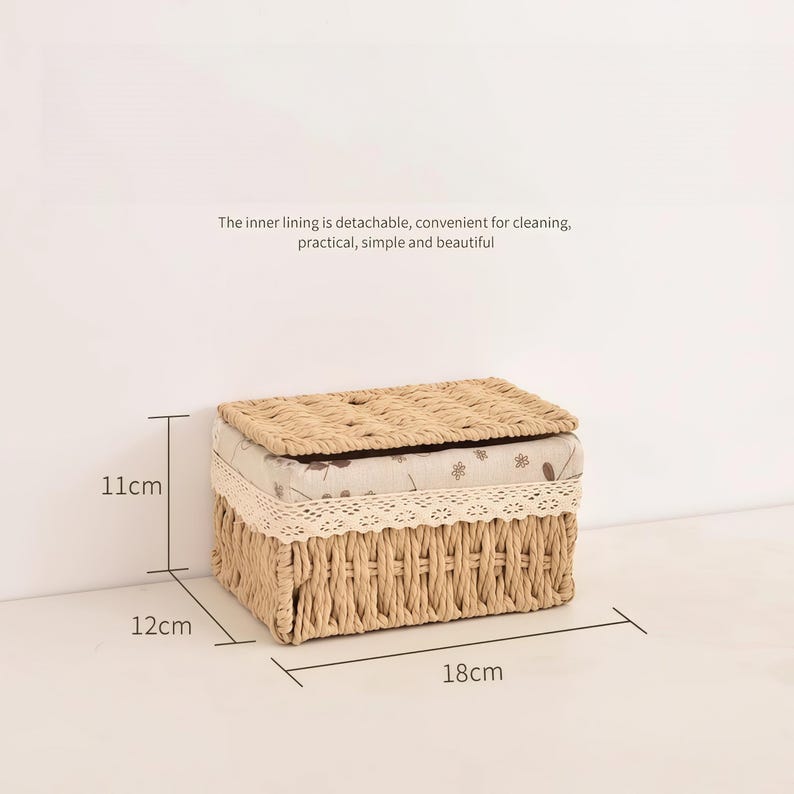 Handwoven Fabric Lined Storage Basket Set Home Shelf Organizer Bin Decor