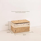 Handwoven Fabric Lined Storage Basket Set Home Shelf Organizer Bin Decor