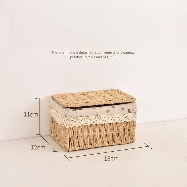 Juego de cestas de almacenamiento forradas de tela tejida a mano, estante organizador para el hogar, decoraci�n de contenedor Hover Image