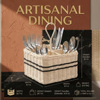 Caddy de utensilios de mimbre - Soporte para cubiertos dividido con asa