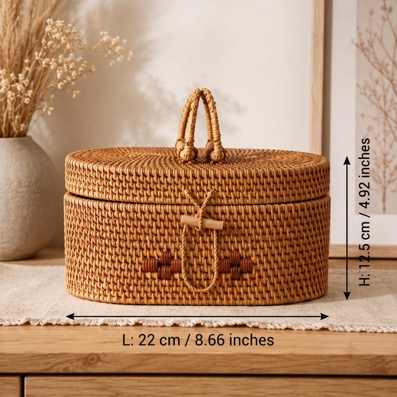Handwoven Rattan Storage Basket with Lid