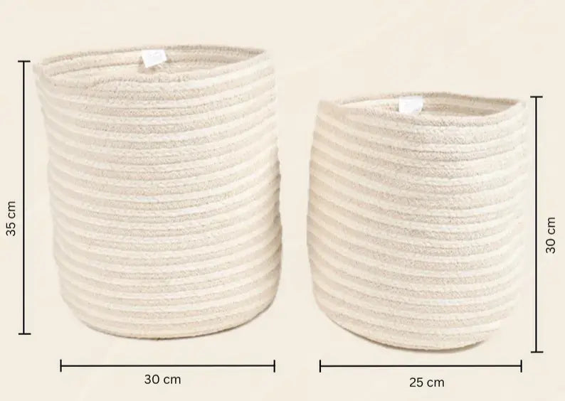 Handmade White Cotton Woven Storage Basket Set (Set of 2)