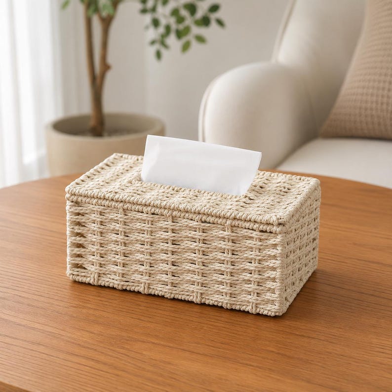 Rattan Tissue Box Cover - Natural Woven Dispenser