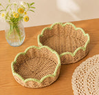 Handwoven Scalloped Rattan Tray