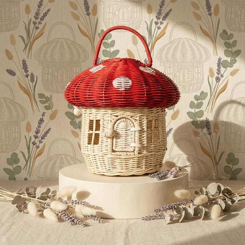 Mushroom Basket Bag - Rattan Woven Storage Basket