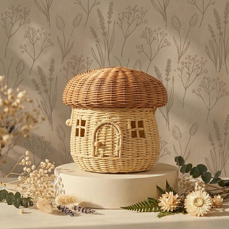 Mushroom Basket Bag - Rattan Woven Storage Basket