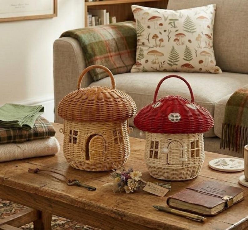Mushroom Basket Bag - Rattan Woven Storage Basket