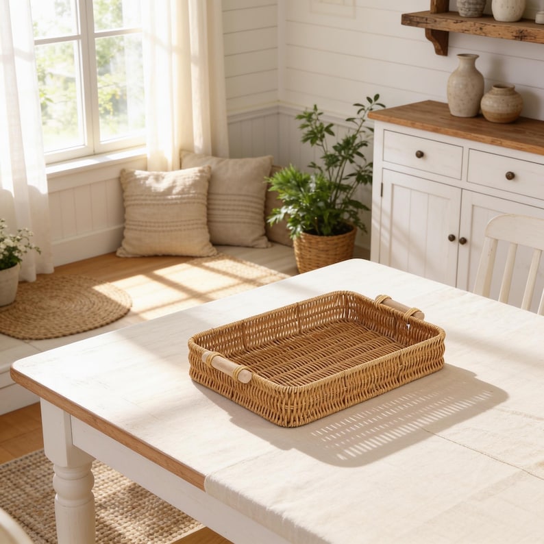 Woven Rattan Tray - Rustic Serving Basket