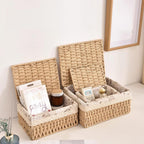 Handwoven Fabric Lined Storage Basket Set Home Shelf Organizer Bin Decor