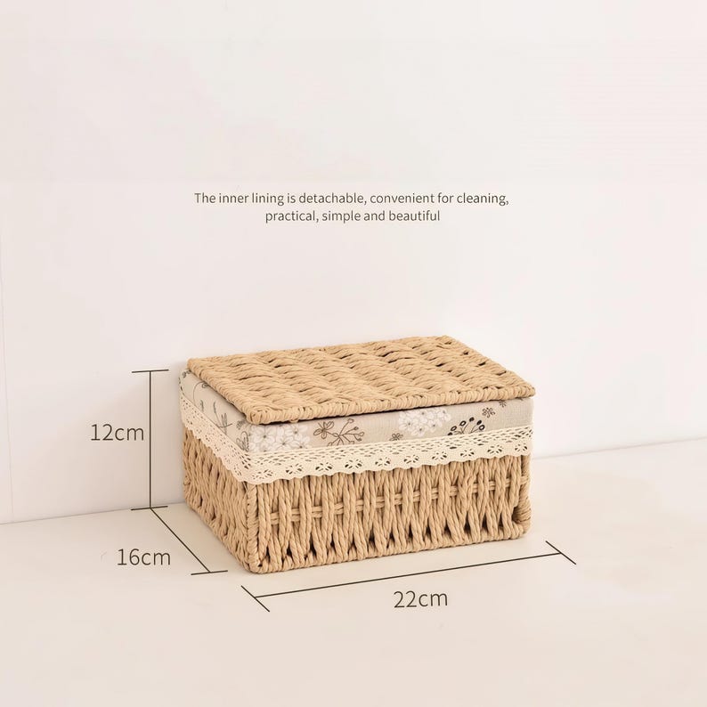 Handwoven Fabric Lined Storage Basket Set Home Shelf Organizer Bin Decor