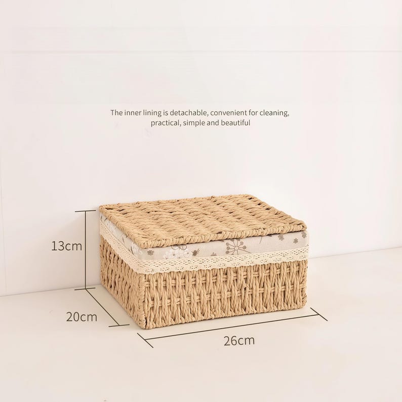 Handwoven Fabric Lined Storage Basket Set Home Shelf Organizer Bin Decor