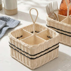 Caddy de utensilios de mimbre - Soporte para cubiertos dividido con asa