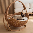 Rattan Hanging Cat Bed - Woven Basket Swing for Cozy Naps