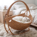 Rattan Hanging Cat Bed - Woven Basket Swing for Cozy Naps