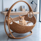 Rattan Hanging Cat Bed - Woven Basket Swing for Cozy Naps